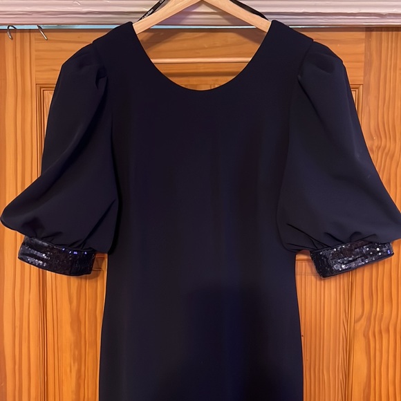 Calvin Klein Navy Sequined Puff-Sleeve Gown - Picture 5 of 14